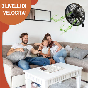 Ventilatore 3in1 Piantana Muro e Tavolo Base Tonda Antiribaltamento Griglia 50cm