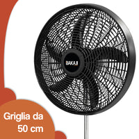 Ventilatore 3in1 Piantana Muro e Tavolo Base Tonda Antiribaltamento Griglia 50cm