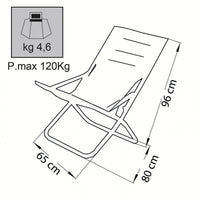 Sdraio Canapone 65x80x38/96 h cm in Acciaio Telo Oxford Blu