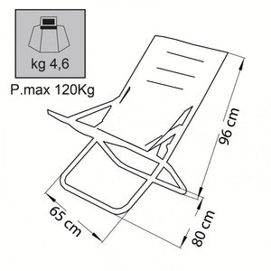 Sdraio Canapone 65x80x38/96 h cm in Acciaio Telo Oxford Blu