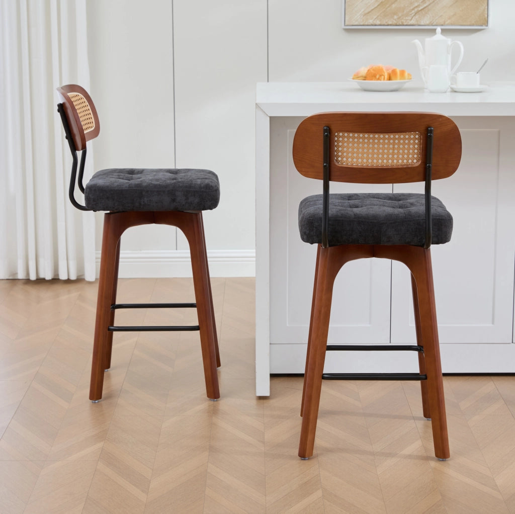 Sgabello da bar 44x51x96 cm girevole a 360° in chenille nero