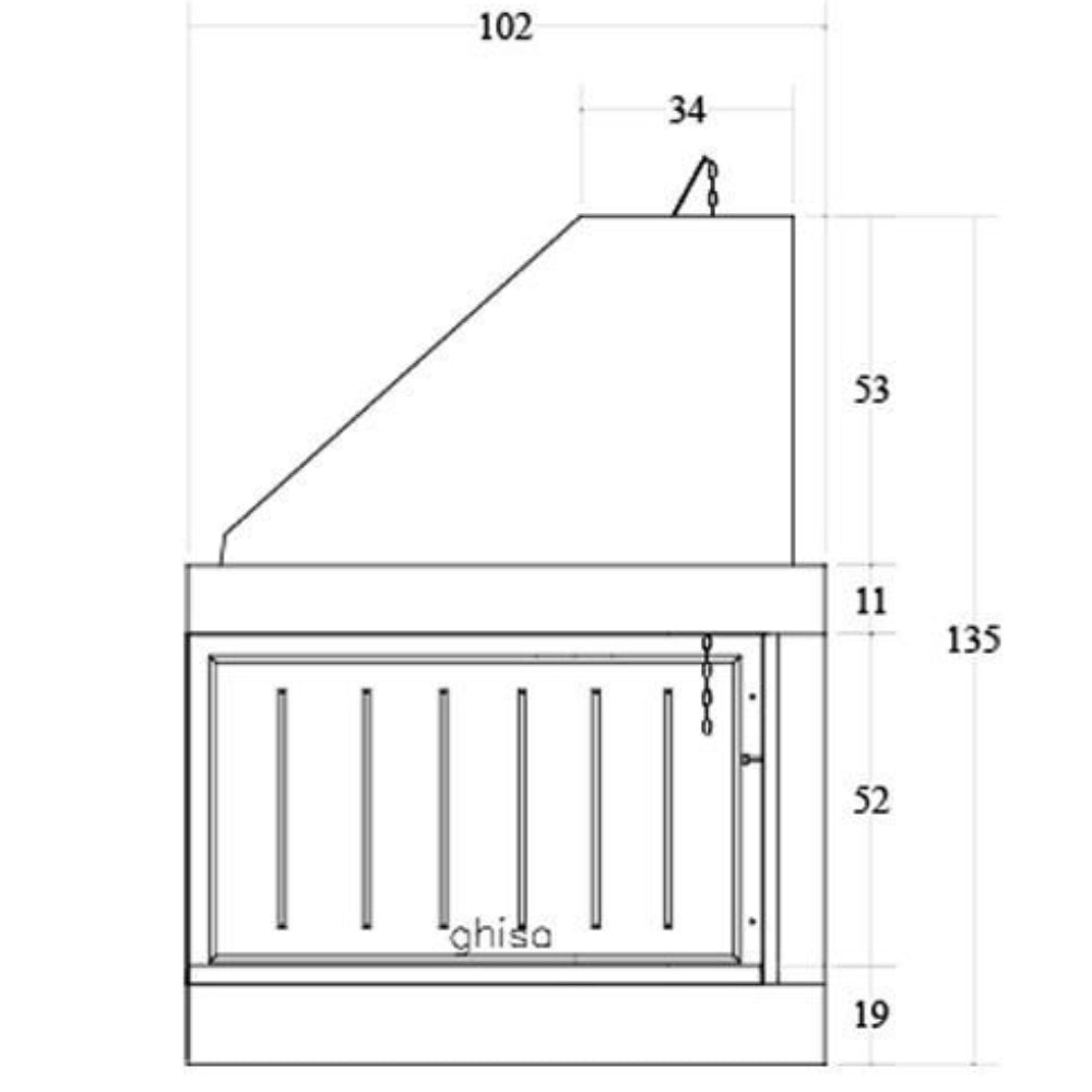 Camino legna prefabbricato ghisa focolare aperto reversibile ds100tgh calore