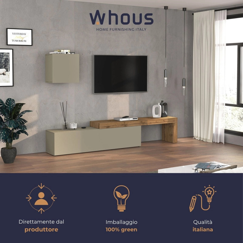 WHOUS Parete attrezzata Chronos set soggiorno tortora opaco e rovere 190/350x40 cm