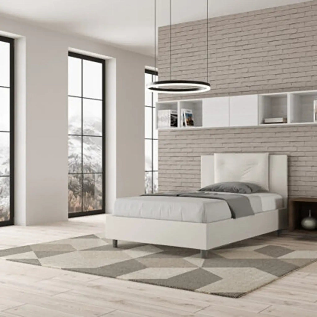 Letto una piazza e mezza senza rete imbottito 120x200 similpelle bianco Appia