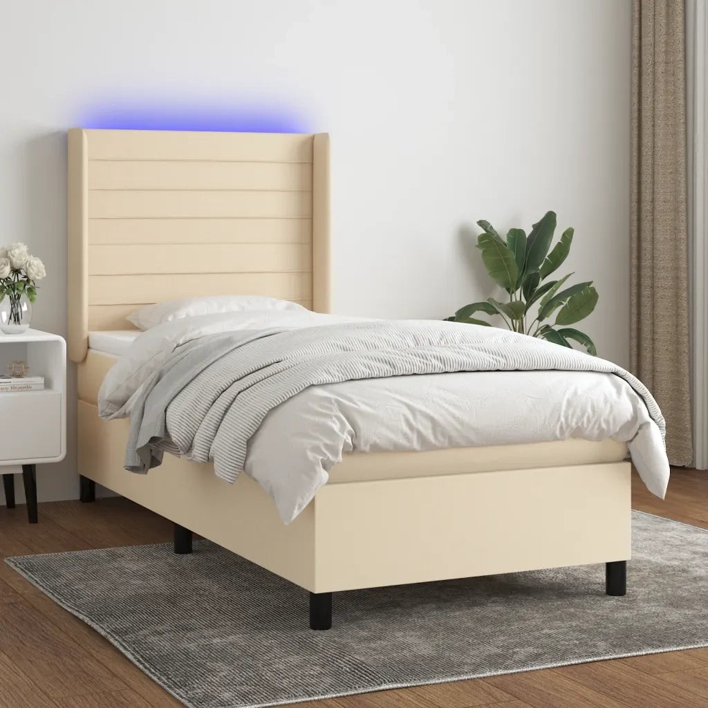 Letto a Molle con Materasso e LED Crema 90x200 cm in Tessuto 3138370