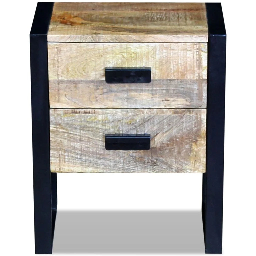 Comodino cassettiera armadio mobile ausiliario per camera da letto con 2 cassetti 43 x 33 x 51 cm legno massello di mango 1402011