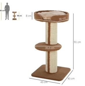 Tiragraffi per gatti a più livelli con sisal e piattaforme, 91 cm
