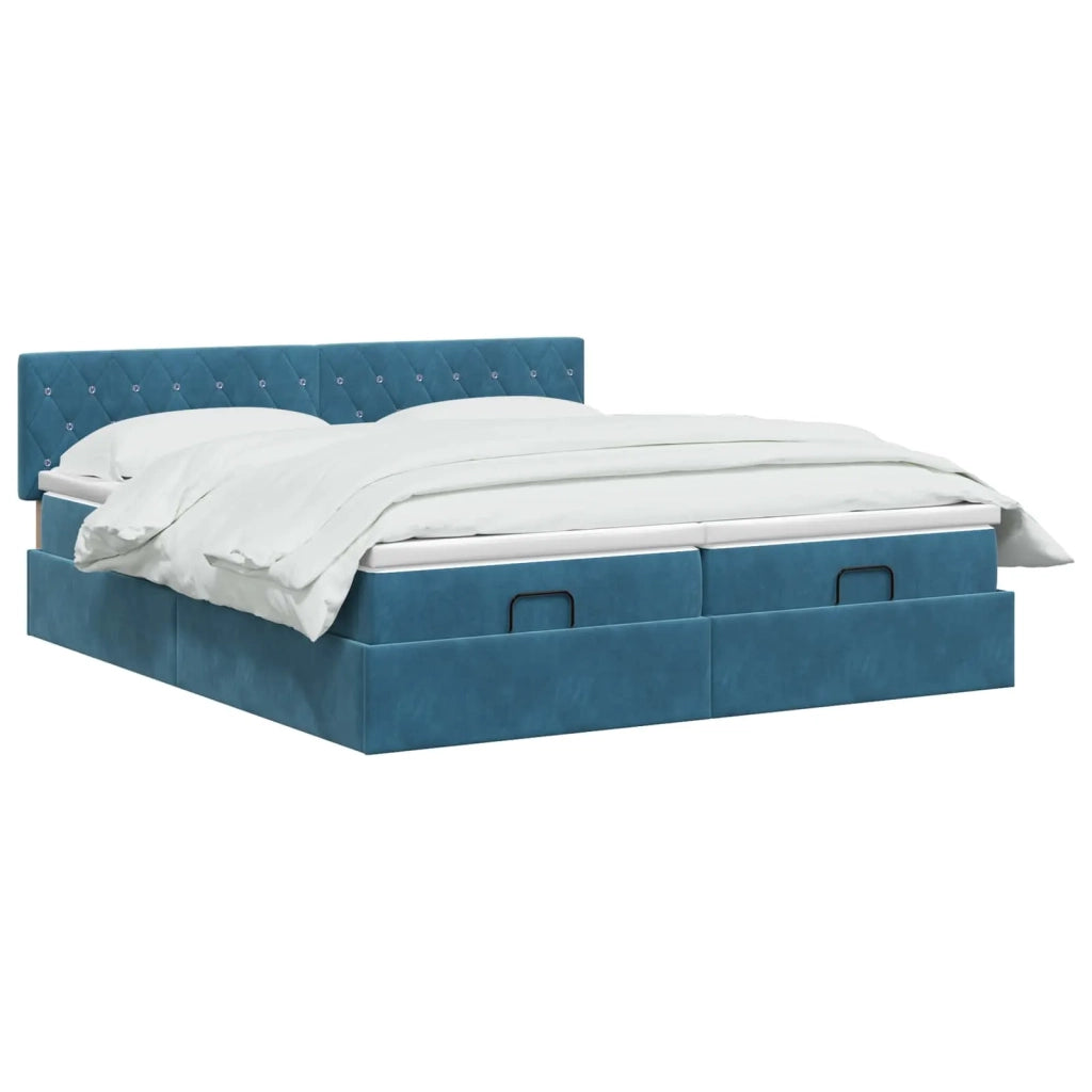 Letto Ottomano con Materasso e LED Blu scuro 180 x 200 cm 3457318