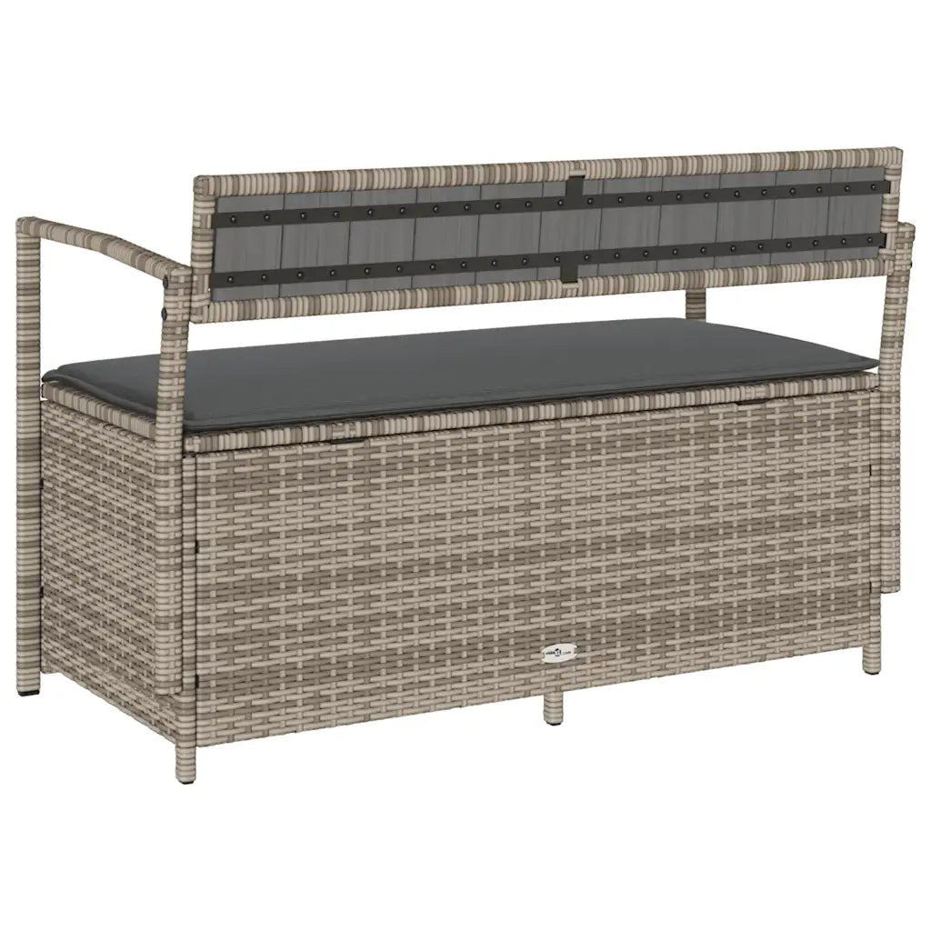 Panca Portaoggetti da Giardino con Cuscino Grigio in Polyrattan