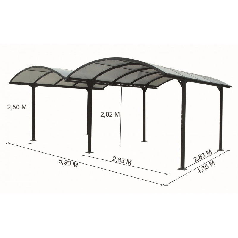 Tettoia doppia per auto da giardino in alluminio 485x590 cm – copertura auto carport con tetto curvo policarbonato 6 mm – CAR6048ALRPT Foresta