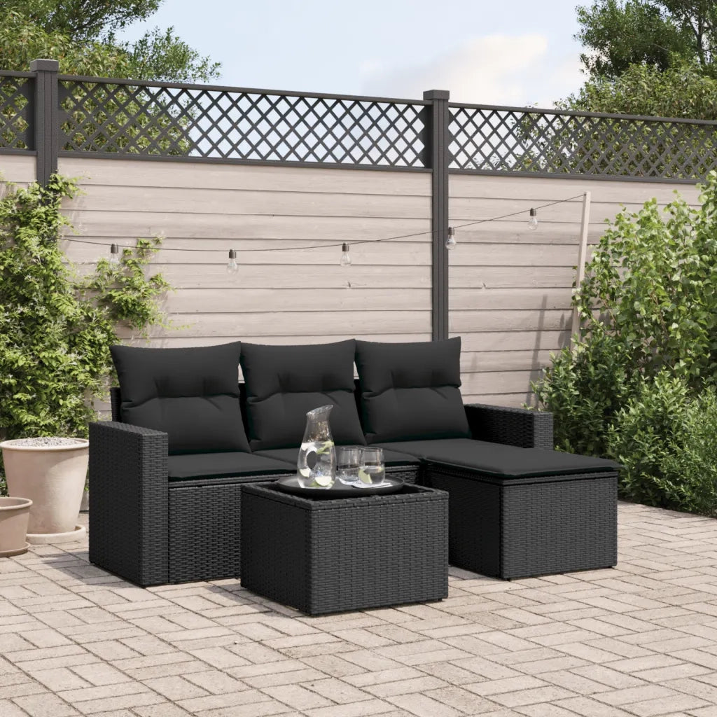 Salotto da Giardino-Set Divani da Giardino 5 pz con Cuscini in Polyrattan Nero 120871