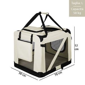 Borsa Trasportino Animali Domestici Pieghevole 70x50 H 52cm Cani e Gatti Beige