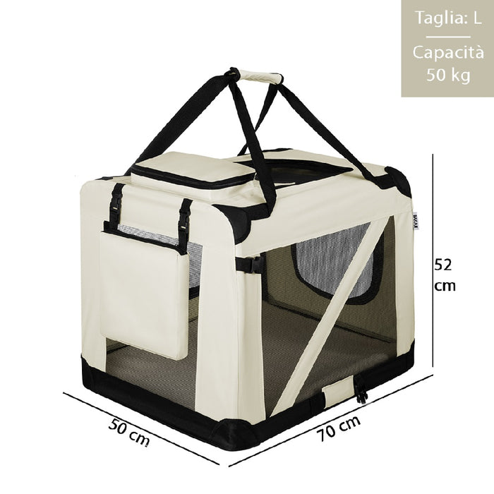 Borsa Trasportino Animali Domestici Pieghevole 70x50 H 52cm Cani e Gatti Beige