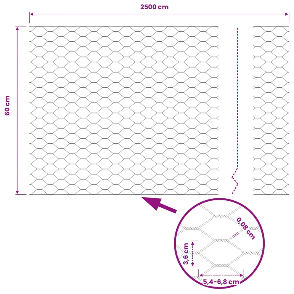 Recinzione Esagonale 0,6 x 25 m PVC Grigio 42005523