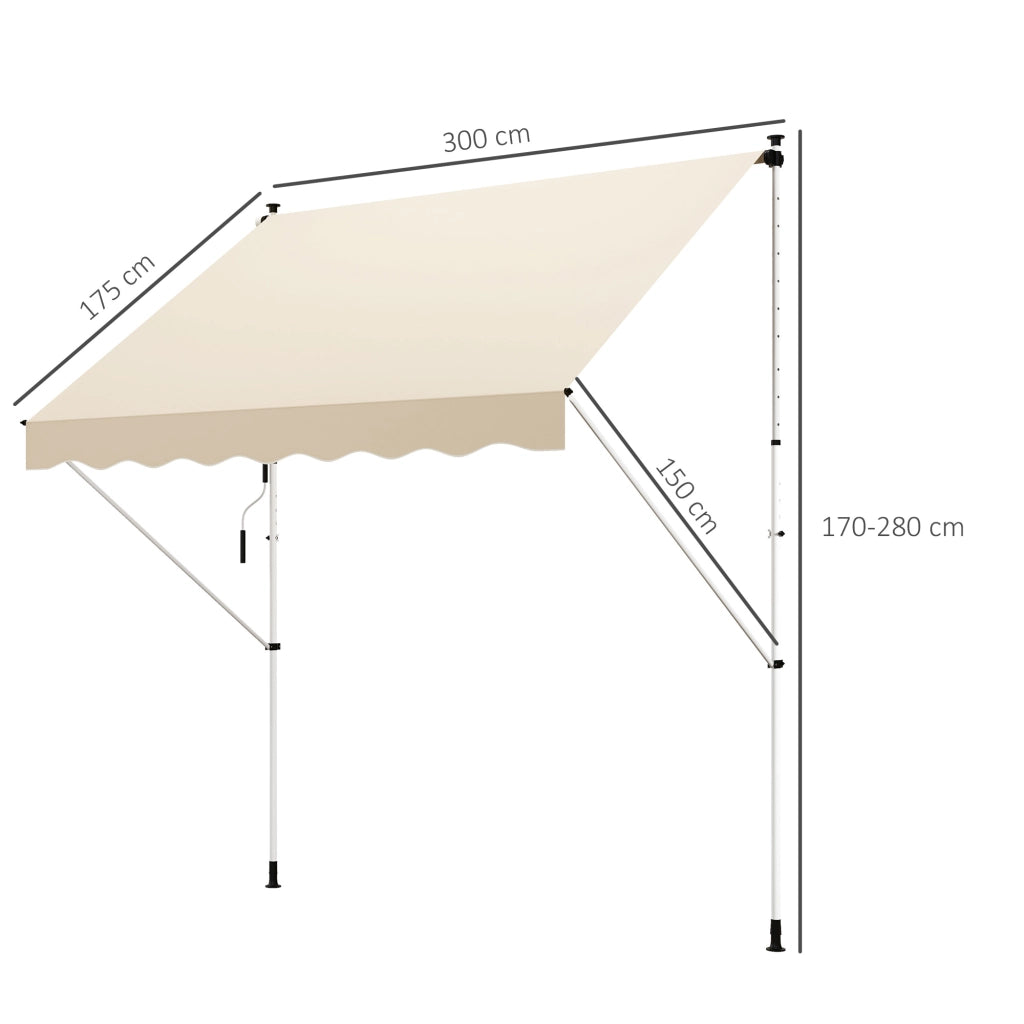 Tenda a braccio pieghevole 300 x 150 cm altezza regolabile con pinza protezione solare manovella manuale telaio alluminio colore beige