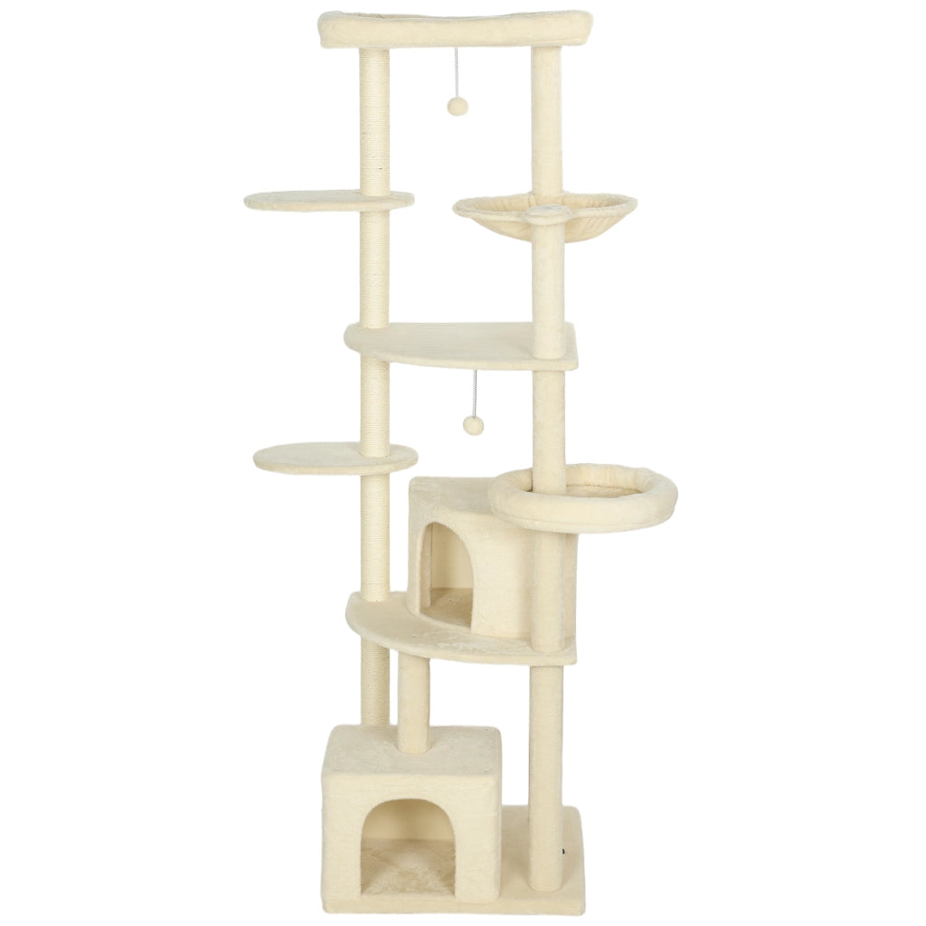 Albero tiragraffi per gatti 2 metri ¨C zephmum ¨C beige, legno, sisal, 2 posti