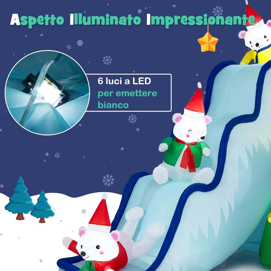 COSTWAY Decorazione Gonfiabile di Natale 200 cm, con Luci LED, Soffiatore e Picchetti di Terra, Facile da Installare, Gonfiabile dell’Orso Polare per Prato, Casa, Festa
