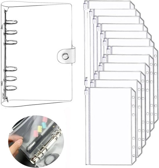 Leggio A6 - 12 pezzi - Cartelle documentarie impermeabili - Cartelle trasparenti con chiusura a righello - Incluso 1 leggio - Dimensioni interne 6.49 x 3.5 in/16.5 x 8.9 cm