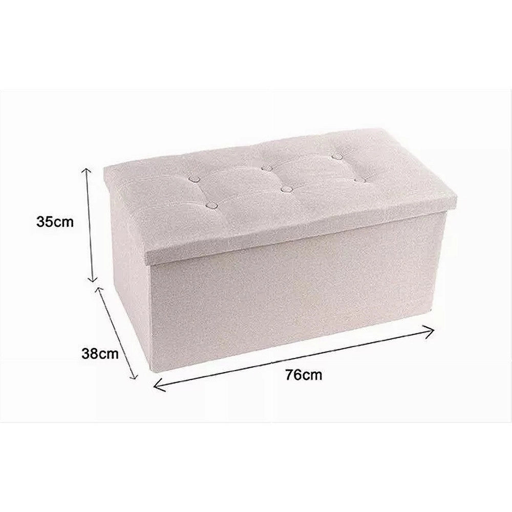 Trade Shop - Pouff Puff Pouf Contenitore Imbottito Portaoggetti Seduta Beige 76x38x35cm 79425 -