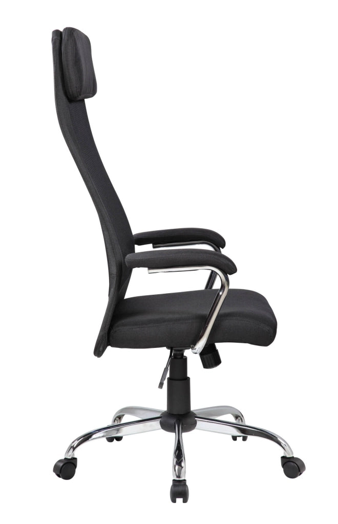 Sedia da ufficio Umeno, Poltrona presidenziale con braccioli, Sedia ergonomica da ufficio, 65x65h126/136 cm, Nero