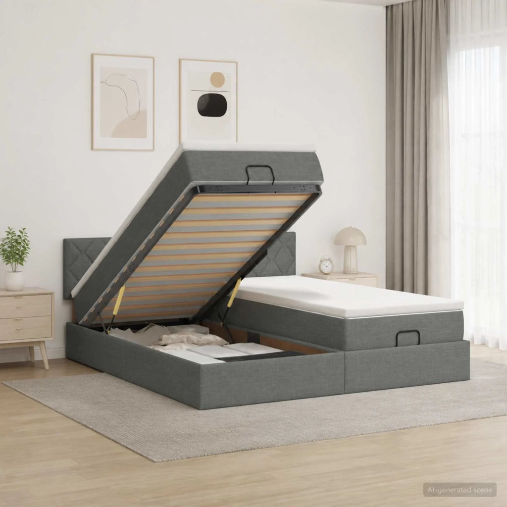 Letto ottomano con materasso 2 pz Grigio Scuro Tessuto 3456713
