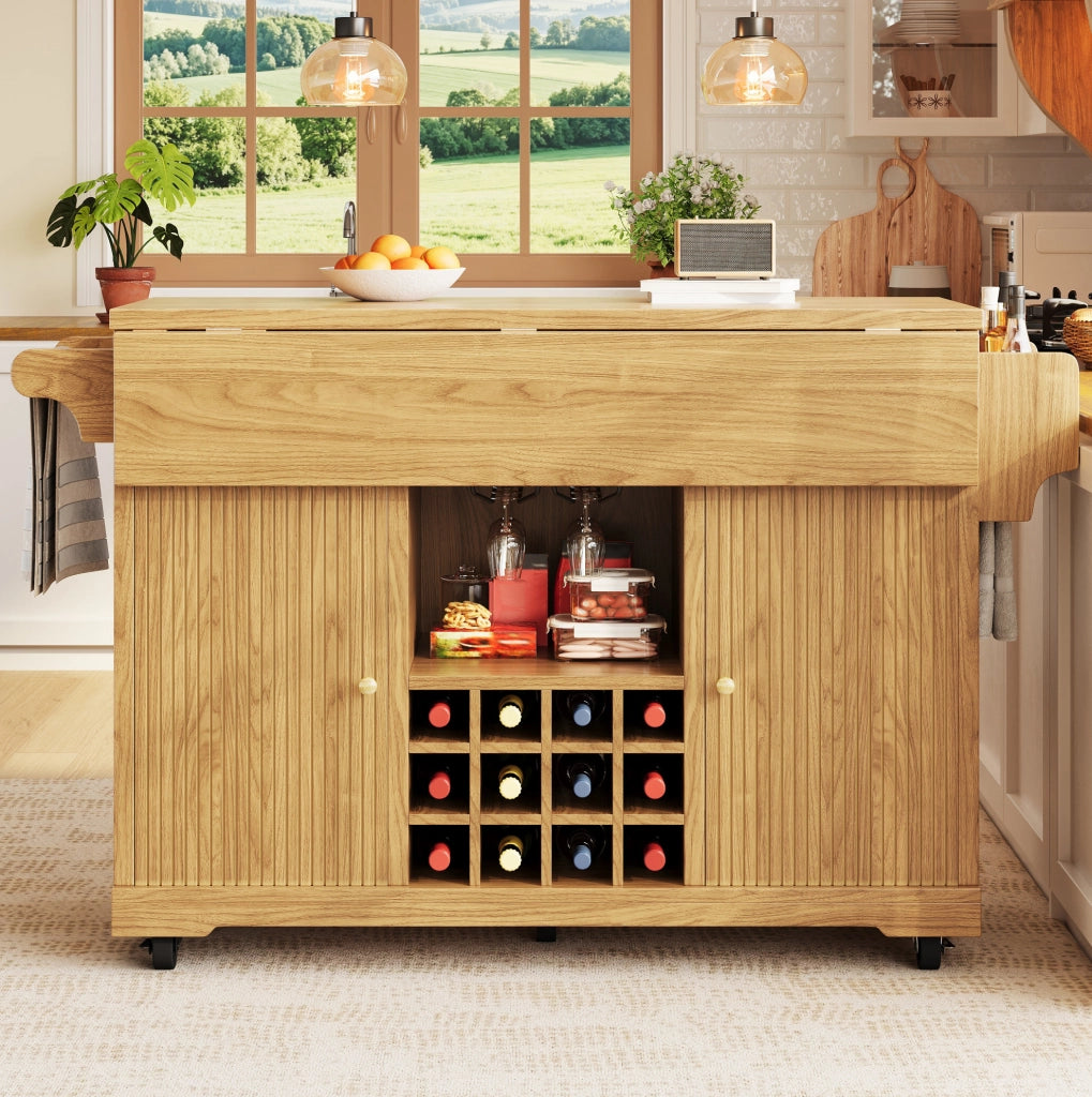 Carrello cucina mobile con ripiani regolabili e portabottiglie
