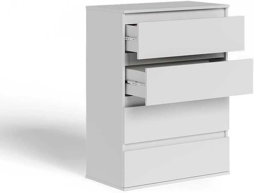 Cassettiera Claus, Bianco, 74 x 99.6 cm con 4 cassetti, per riporre abiti e oggetti di uso quotidiano