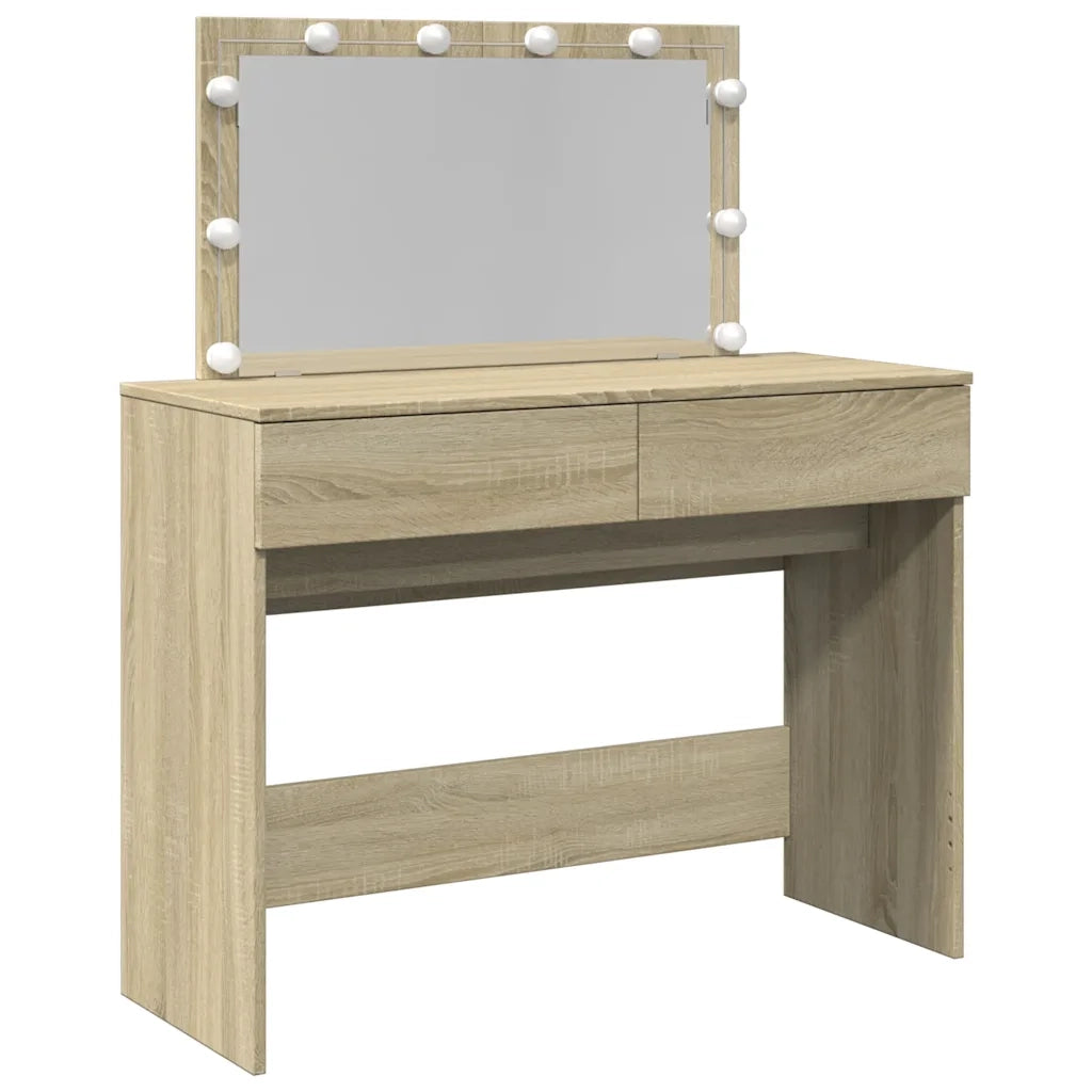 Toeletta | Tavolo da Trucco con LED Rovere Sonoma 100x40x120 cm