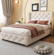 Letto singolo imbottito in lino beige 90x200 cm