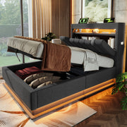 Letto singolo 90x200 cm con LED, ricarica USB-C e materasso