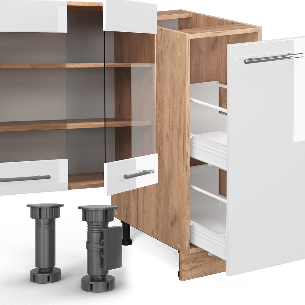 Cucina componibile Fame-Line Bianco lucido/Rovere dorato 280 cm, PL Rovere Vicco