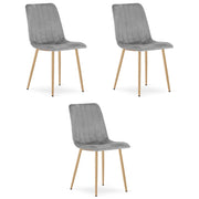 Set di 3 Sedie Lava in Velluto Grigio e Gambe Effetto Legno