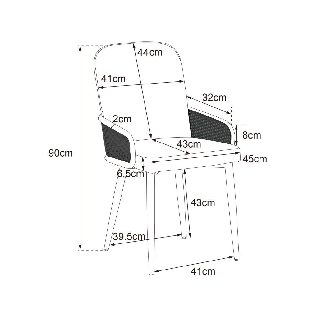Set di 2 sedie da pranzo in velluto; rattan PE e metallo; grigie