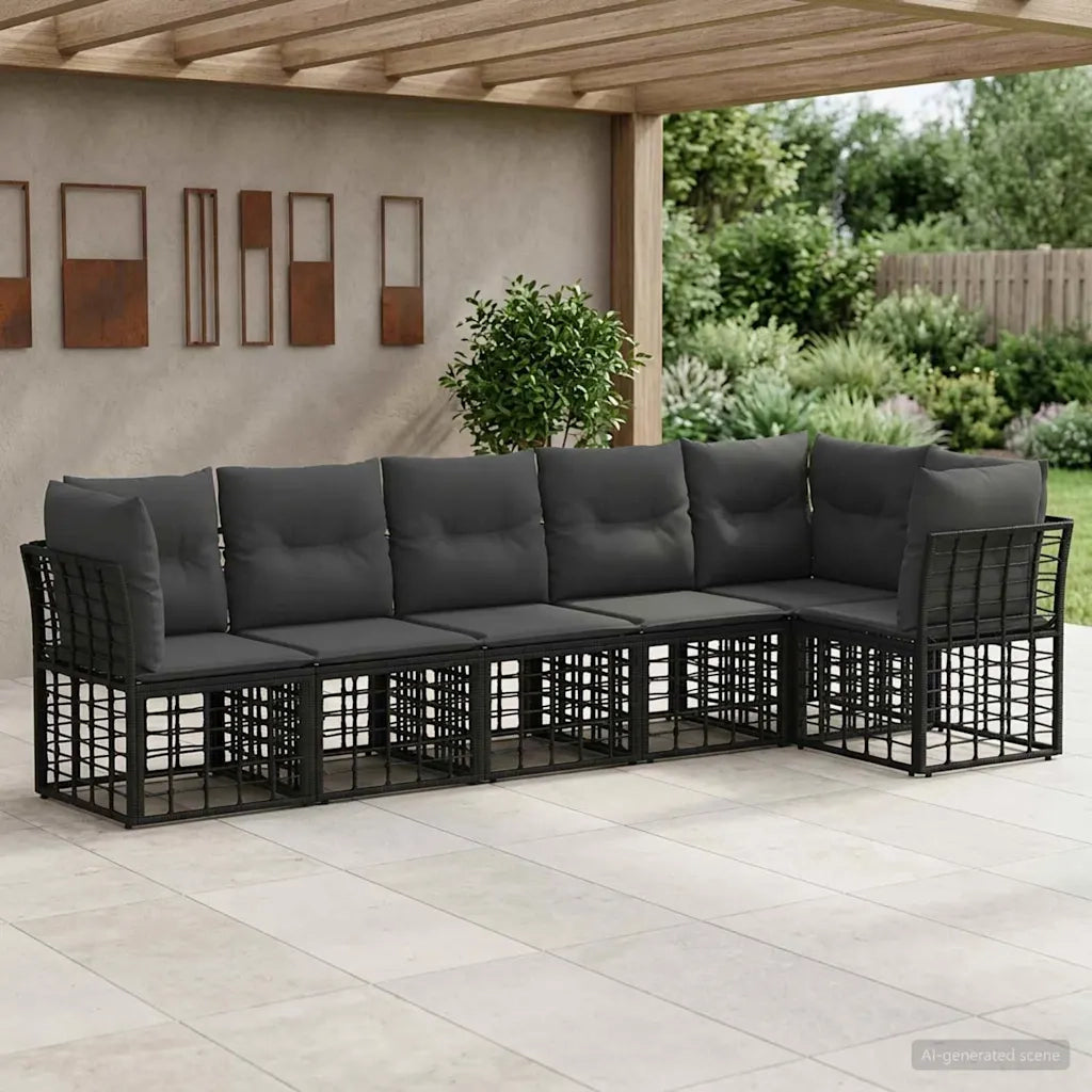 Set Divano da Giardino 6 pcs Nero polyrattan
