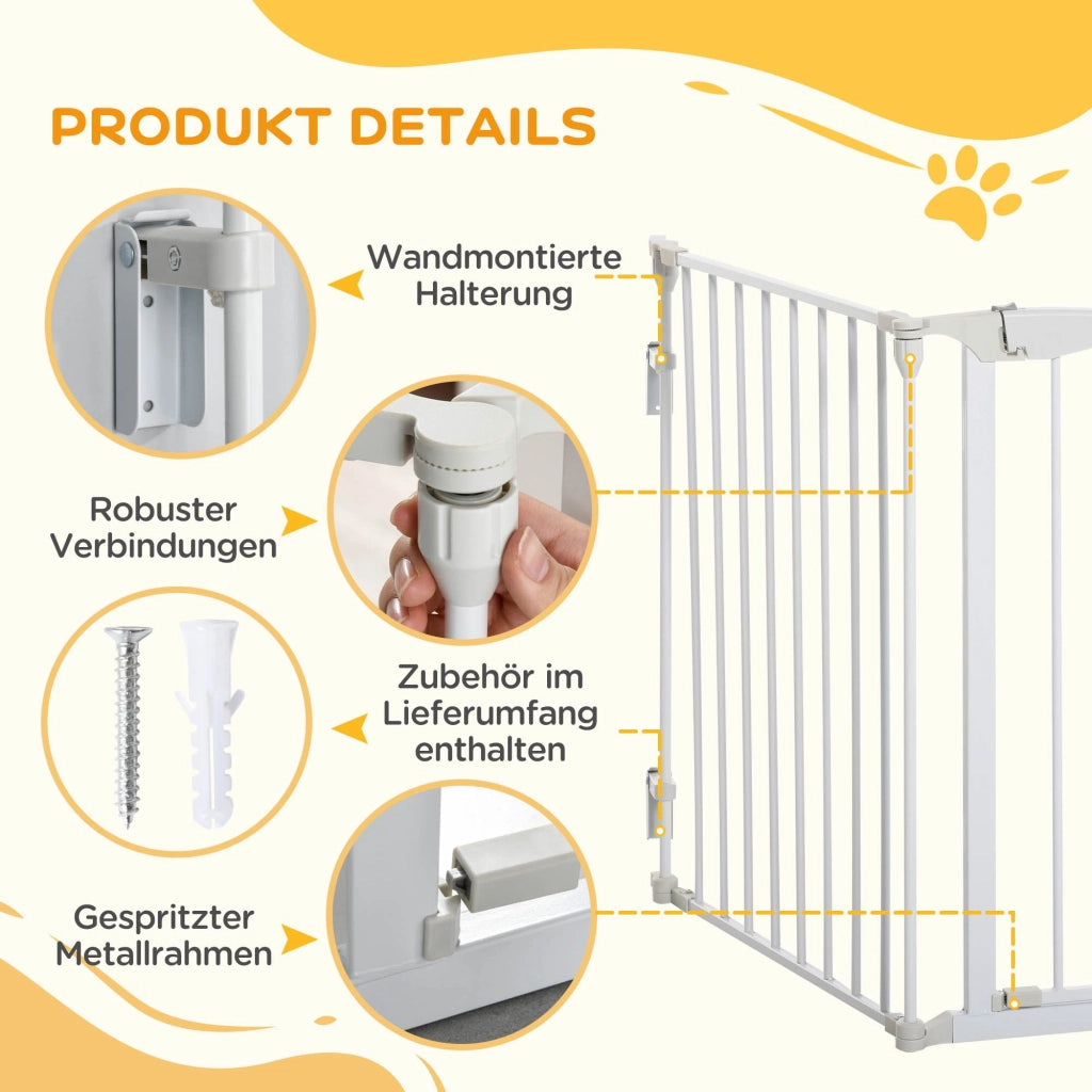 Barriera estensibile a forbice con porta a chiusura automatica per scale e ambienti in metallo bianco 180 × 3 × 74,5 cm
