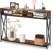 Tavolo Consolle Ingresso, Tavolini Stretto a 3 Ripiani, Salvaspazio e Multiuso, in Ferro, Industriale, Portata di 45 kg, 120x23x79cm, 3 Colori Disponibili, Nero/Bianco/Marrone