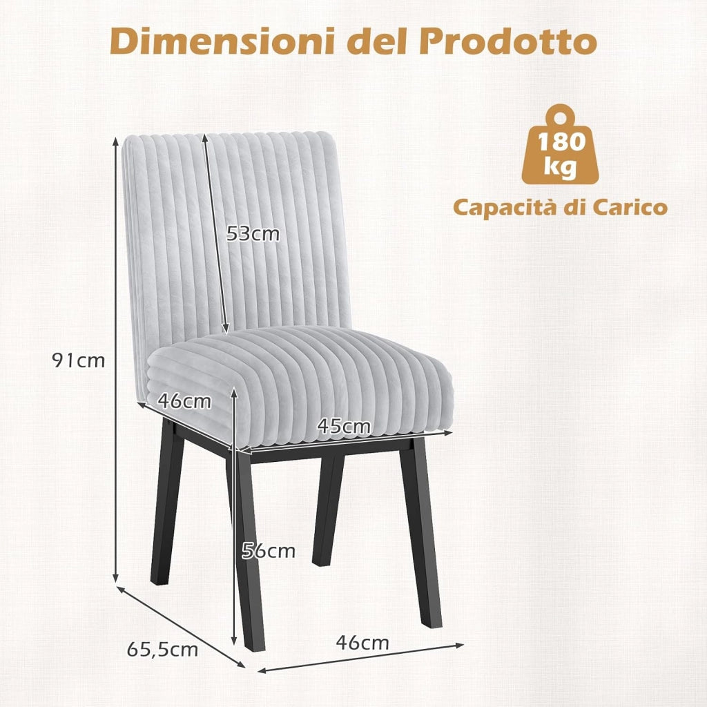 Set di 2 Sedie da Pranzo, Sedie da Cucina in Tessuto con Seduta Imbottita, Gambe in Legno di Gomma e Schienale Capitonné a Canali, Sgabelli Senza Braccioli per Soggiorno e Sala da Pranzo