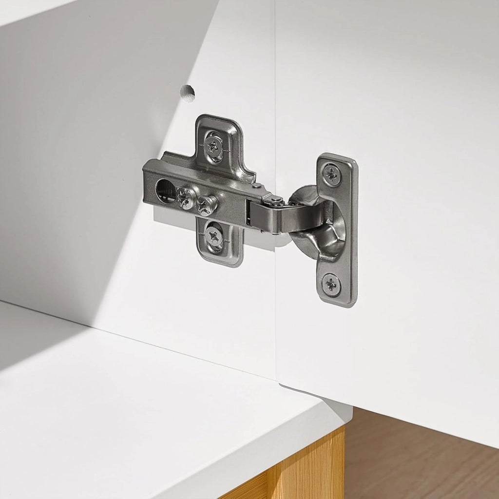 Panca Scarpiera Ingresso con Seduta, Cassapanca Contenitore da Interno con 2 Ante, in Legno ingegnerizzato + Bambù 90x34x46cm Bianco FSR117-W