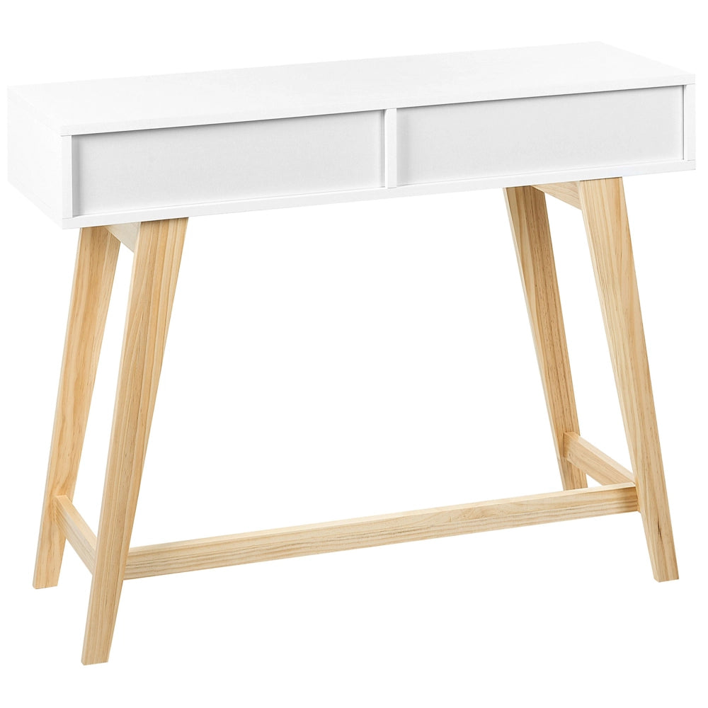 Tavolo Consolle Bianco Gambe legno MDF chiaro 101 x 36 x 78 cm 2 Cassetti Mobili soggiorno corridoio Stile scandinavo