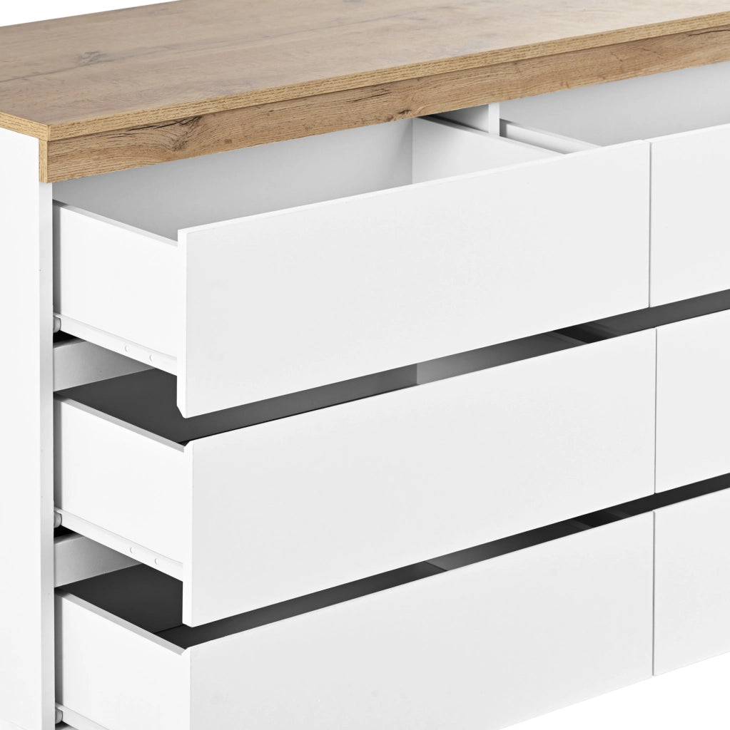 Cassettiera a 6 cassetti con ampio spazio contenitivo in truciolare E1 bianco e rovere