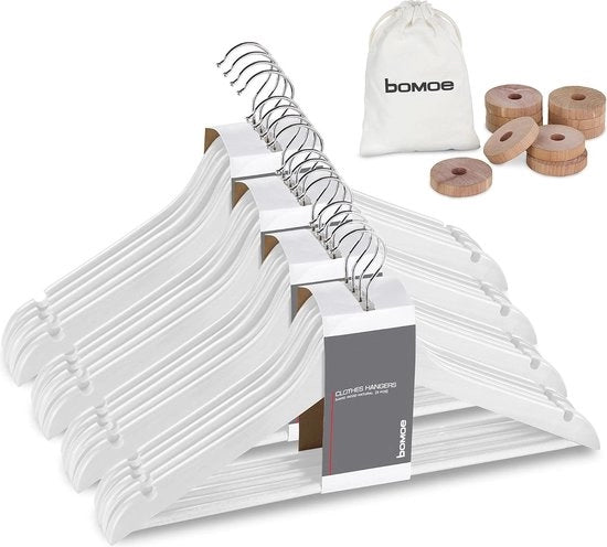 Set di appesi per abbigliamento in legno da 20 pezzi - 360° girevole con anti-slip e protezione contro le tarme