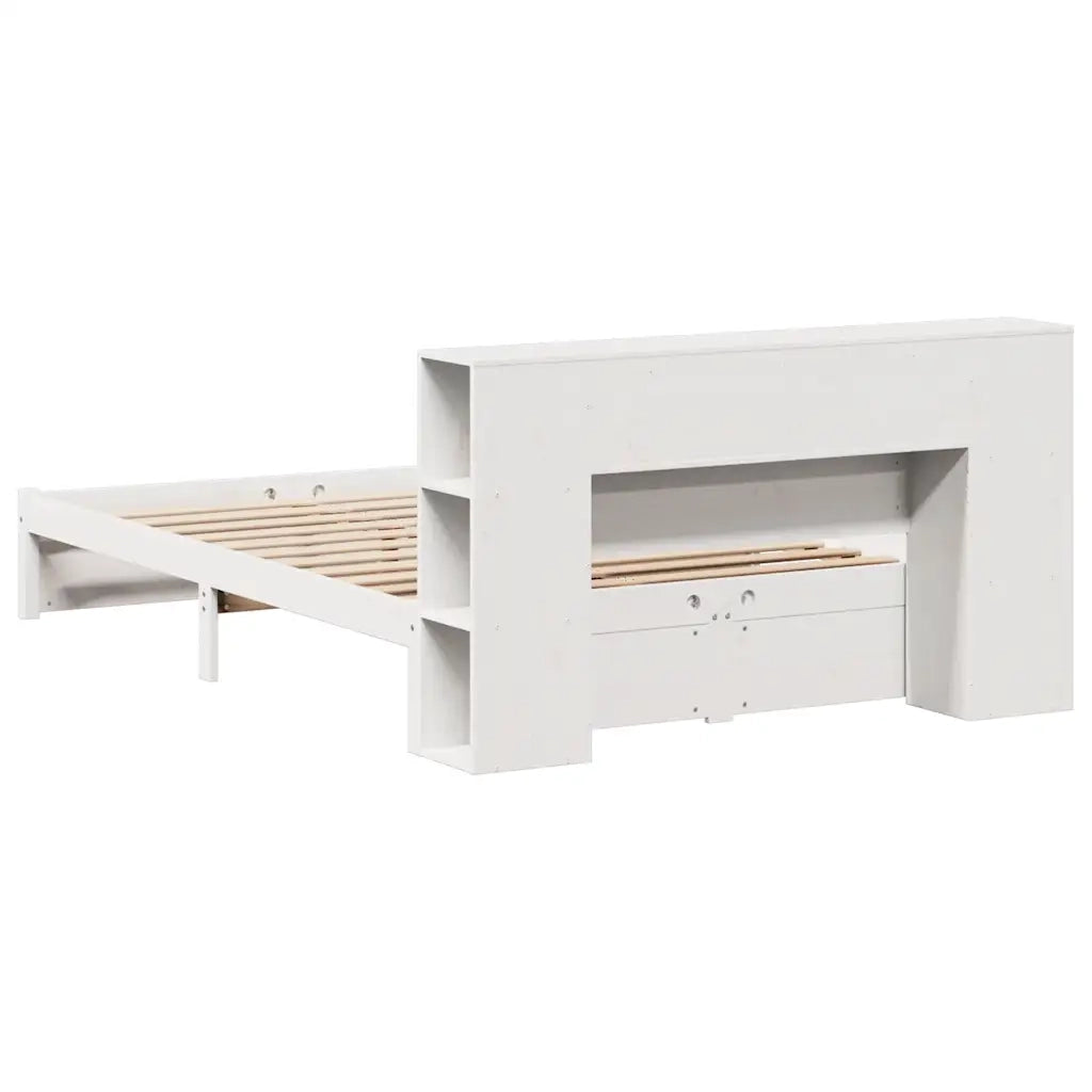 Letto Libreria senza Materasso-Struttura Letto con contenitore Bianco 140x190 cm Legno di Pino 281173