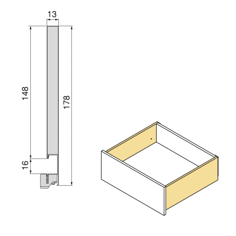 Cassetto esterno Vertex con regolazione 3D altezza 178mm, 40kg, profondità 500mm, Acciaio, Verniciato bianco