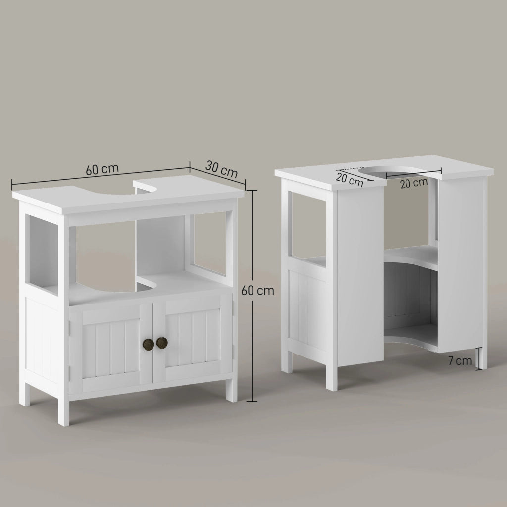 Mobile Sottolavabo con Ripiano e Armadietto ¨C Zephmum ¨C Bianco 60x30x60 cm