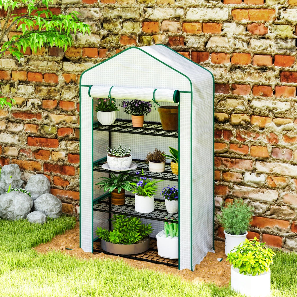 Serra da giardino 4 livelli ¨C zephmum ¨C 90x49x160 cm bianco acciaio galvanizzato