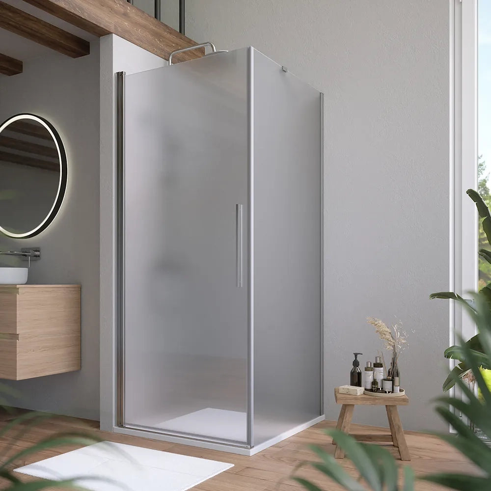 Box doccia 75x80cm con apertura a battente e parete fissa, profili cromati e vetro da 6mm opaco h195 | Elba