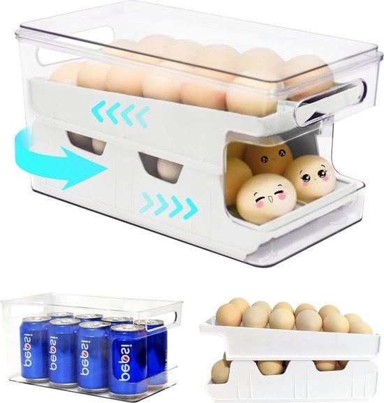 Organizzatore per uova rotante - dispenser per uova con 24 posizioni - organizzatore per uova con lavello - organizzatore per la dispensa del frigorifero - contenitore per le uova (bianco perla)