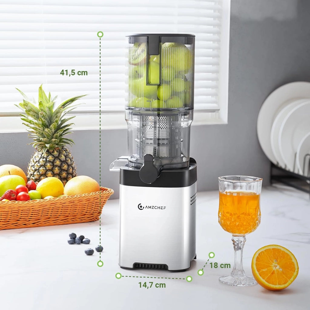 Estrattore, Estrattore A Freddo Frutta E Verdura - Grande Scivolo Di Alimentazione Da 126 Mm, Estrattore Di Succo In Acciaio Inox Facile Da Pulire, Coclea Grande, Doppio Filtro