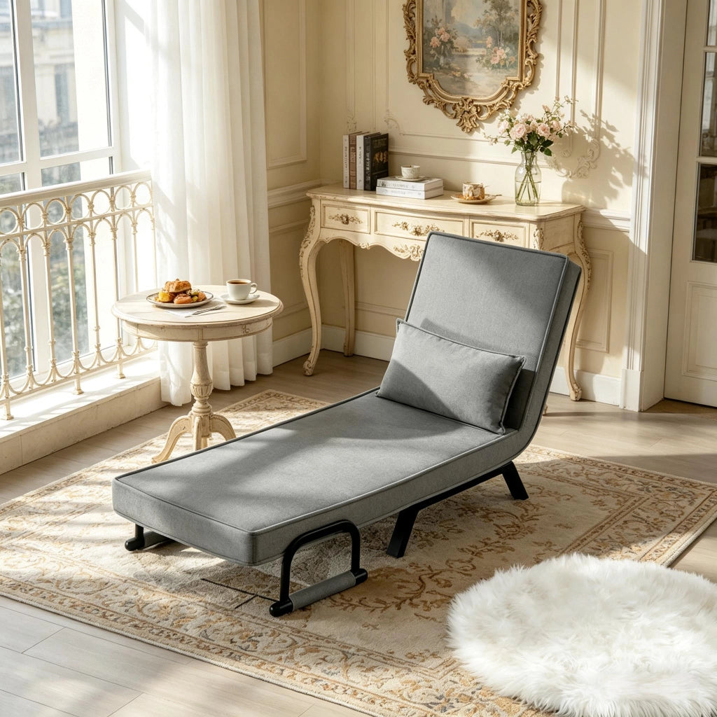 SEDIA LETTO 3 IN 1 65x78x75 cm Grigio in lino, metallo e schiuma