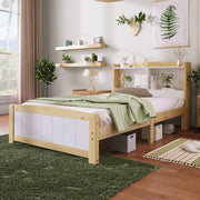 Letto Singolo in Pino Massello con Testiera Contenitore e Rete a Doghe ¨C MINIMAL ¨C 90x200 cm